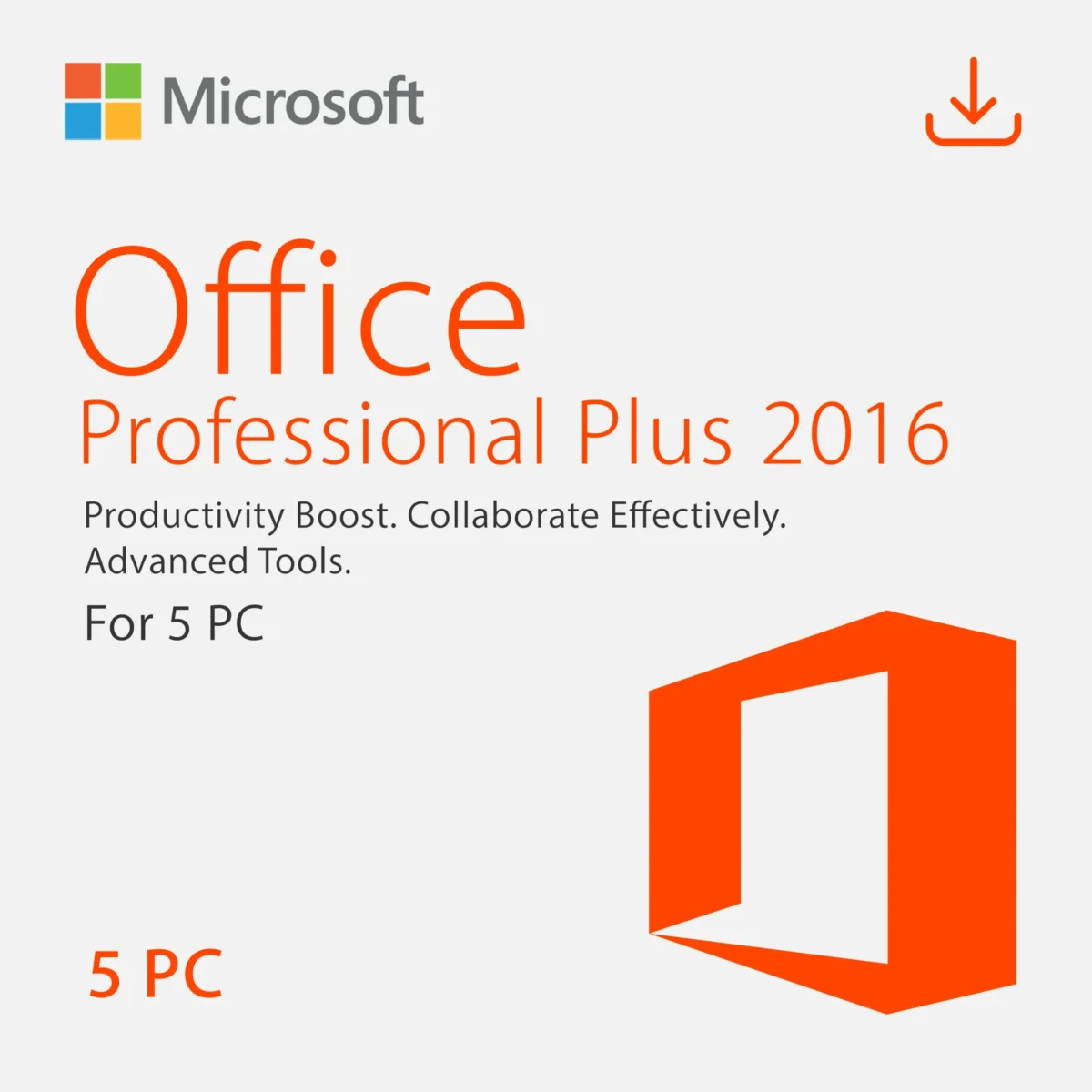 Microsoft Office 2016 Professional Plus - Lifetime License For 5 PCs